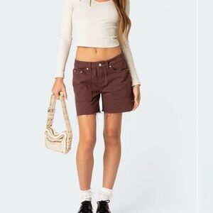 Edikted Boyfriend Denim Carpenter Shorts, NWT, Brown, Women’s Size Medium